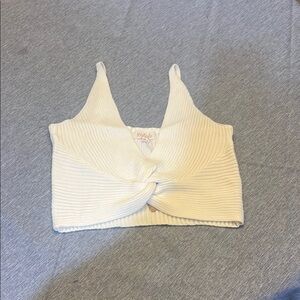 Listicle Cream Ribbed Crop Tank Top